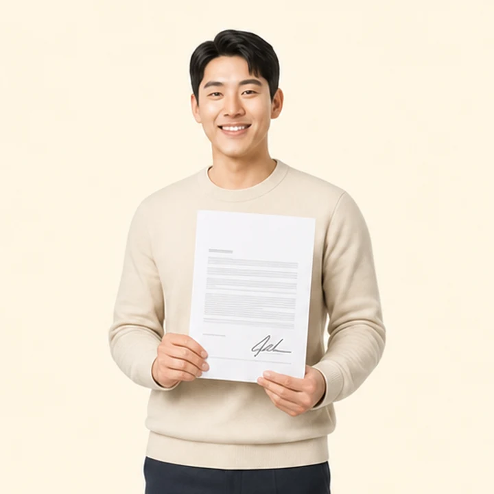 아르카나 중고차 장기렌트카 서면 견적서를 들고 있는 고객